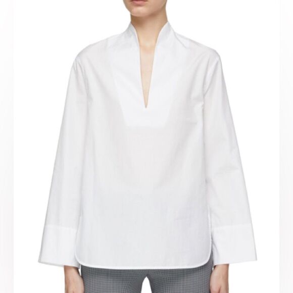 Vince Band Collar V-Neck Long Sleeve Cotton Blouse Medium - Picture 5 of 8